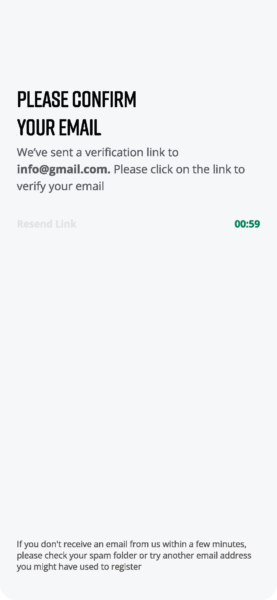 Cinq App Confirm Email Screen