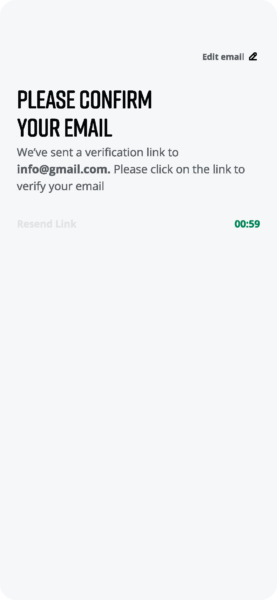 Cinq App Confirm Email Screen