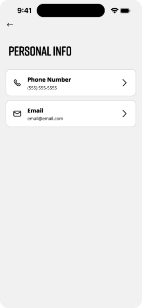 Cinq App Personal Info Screen