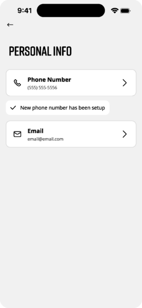 Cinq App Personal Info with Updated Phone Number